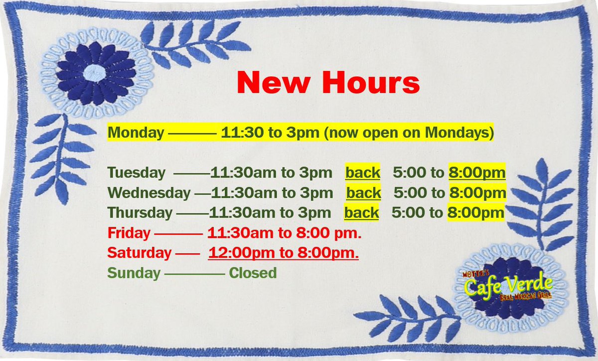 _cafeverde's tweet image. New hours extend on Tuesday, Wednesday and Thursday, yes, now we are closing at 8pm on those days, and not at 7pm