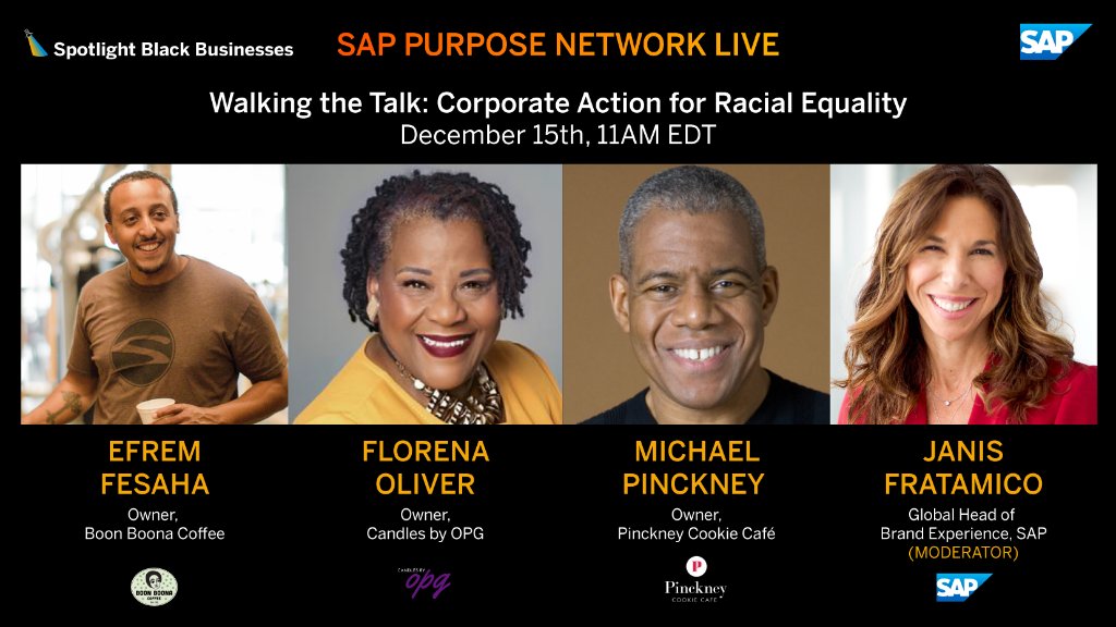 SAP_CX's tweet image. Join us tomorrow for Walking the Talk: Corporate Action for Racial Equality at 11 AM ET. 

Register to hear inspiring stories from Black-owned businesses and how you can support them: sap.to/6012HP97I #SAPPurposeNetwork