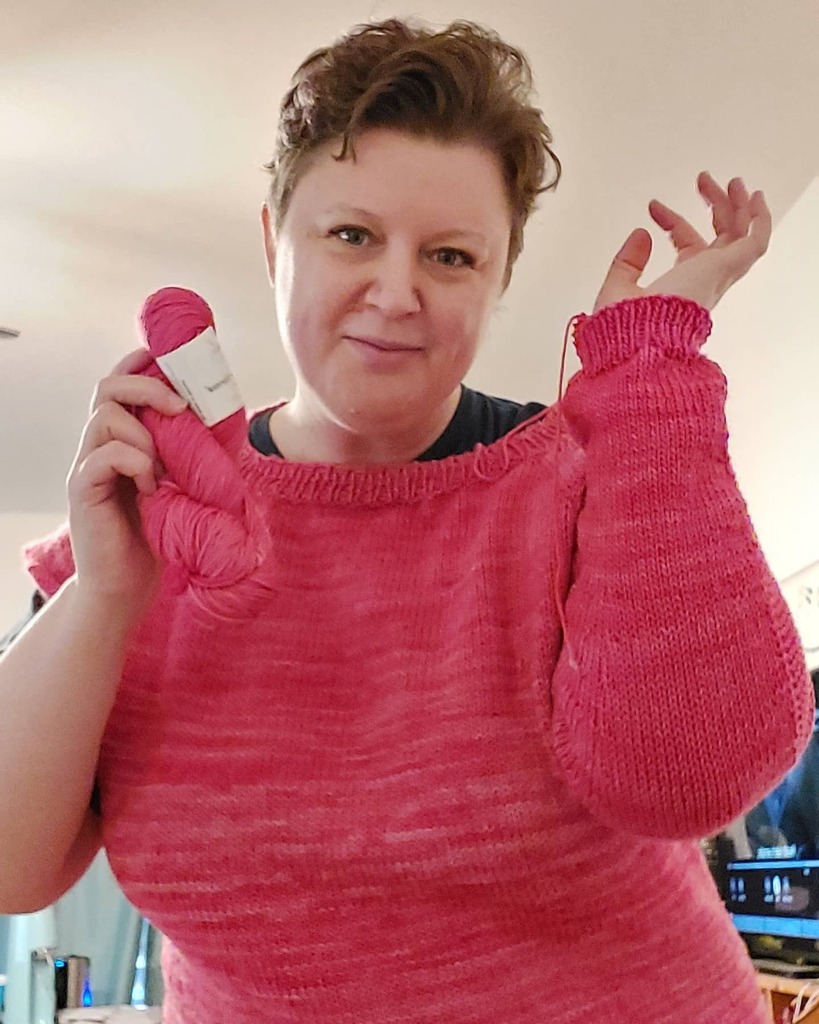 Anzula's tweet photo. One sleeve down, one sleeve to go! #flaxpullover https://t.co/YyKJosoNE4 https://t.co/3ujNRXeRMc