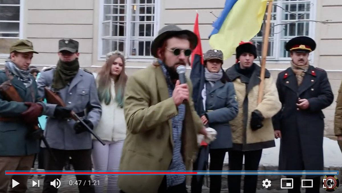 Olya Sydii's Youtube account also includes this video () of the MNK's annually performed, anti-Semitic "Rebel Vertep" (Ukrainian Insurgent Army-themed Christmas play) featuring an MNK member in "Jewface." English subtitles here: 