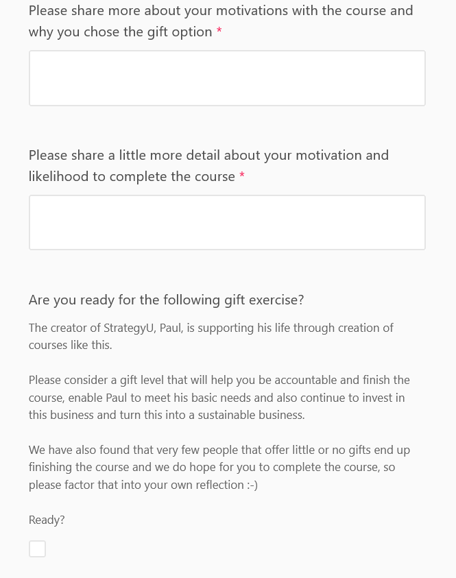 27/ One thing to note is that from the beginning I always had a "gift option." At first it said "click this and you get it for free" - 0% completion rate so I bailed on that.I now use a gift exercise inspired by  @andrewjtaggart & Charles Eisenstein