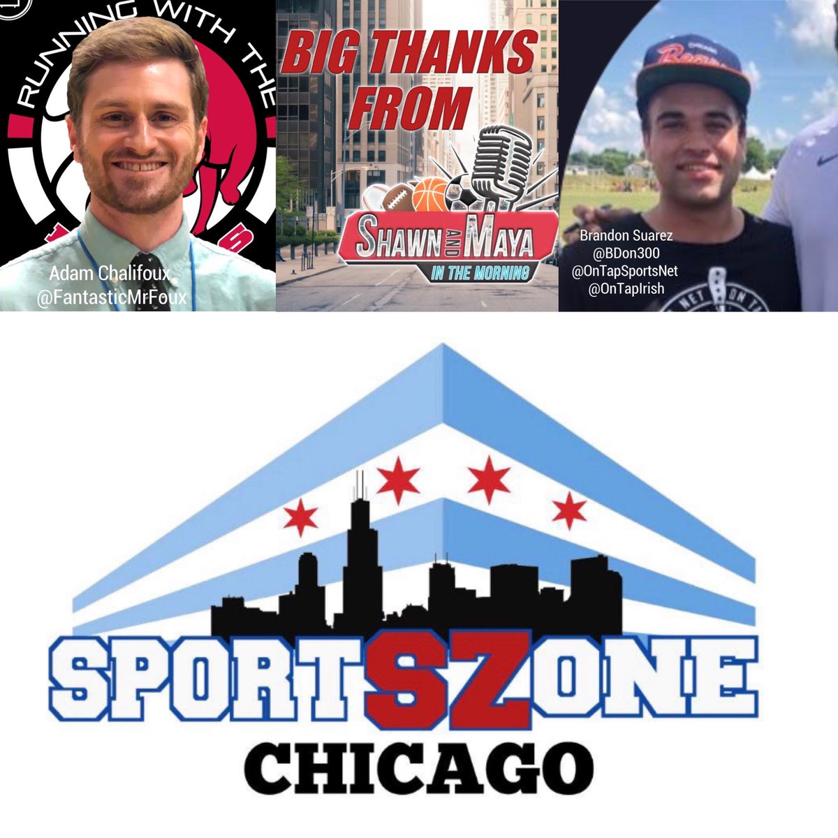 SportsZoneCHI's tweet photo. Shout Out to @FantasticMrFoux from the #RunningWithTheBullsPod & @BDon300 from @OnTapSportsNet for calling @SM_Mornings on @SportsZoneChi. U made it a great show!
#ShawnAndMaya #ChicagoSports
#TheSuperBack #TheSportsChica #SportsZoneChicago
#OnTapSportsNet #RunningWithTheBullsPod https://t.co/NkpzYTt1WD
