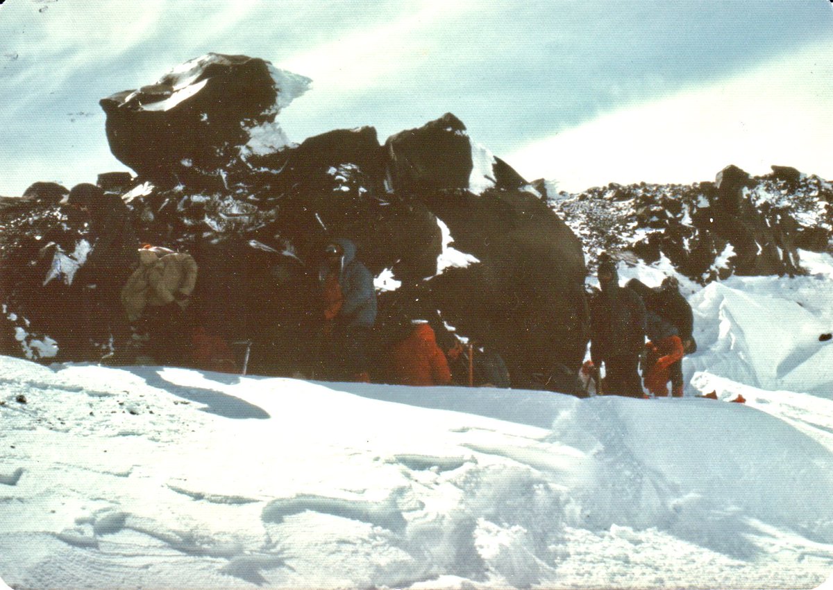 74. Here we are in the summit crater of Mount Rainier in the winter. That's as rare a feat these days as it was back then. We'd spent our evening with the Unsoelds the day before our trip.