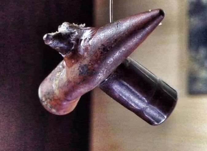 TABYTCHI's tweet image. In 1915, these two bullets collided during the Battle of Gallipoli. The chances of this happening was 1 in 1,000,000,000 or about 300x more likely than Biden winning the election without cheating.