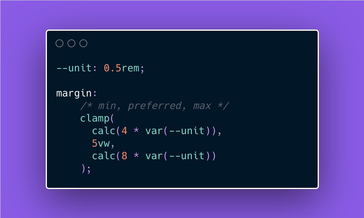 Stephanie Eckles в Twitter: „🟣 CSS Quick Tip: Layout Spacing Use `clamp()` to create responsive layout spacing that adjusts to the viewport size without the use of media queries! In this snippet, Stephanie Eckles в Twitter: „🟣 CSS Quick Tip: Layout Spacing Use `clamp()` to create responsive layout spacing that adjusts to the viewport size without the use of media queries! In this snippet,
