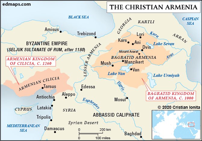 3/7) Armenia became a Province of Sassanian Persia and was ruled by a Marzban (428-645) until it became an Emirate of the Caliphate (645-885). The Bagratuni Dynasty restored the Kingdom (885-1065), following the Turkic invasions the Cilician Kingdom was established (1080-1375).