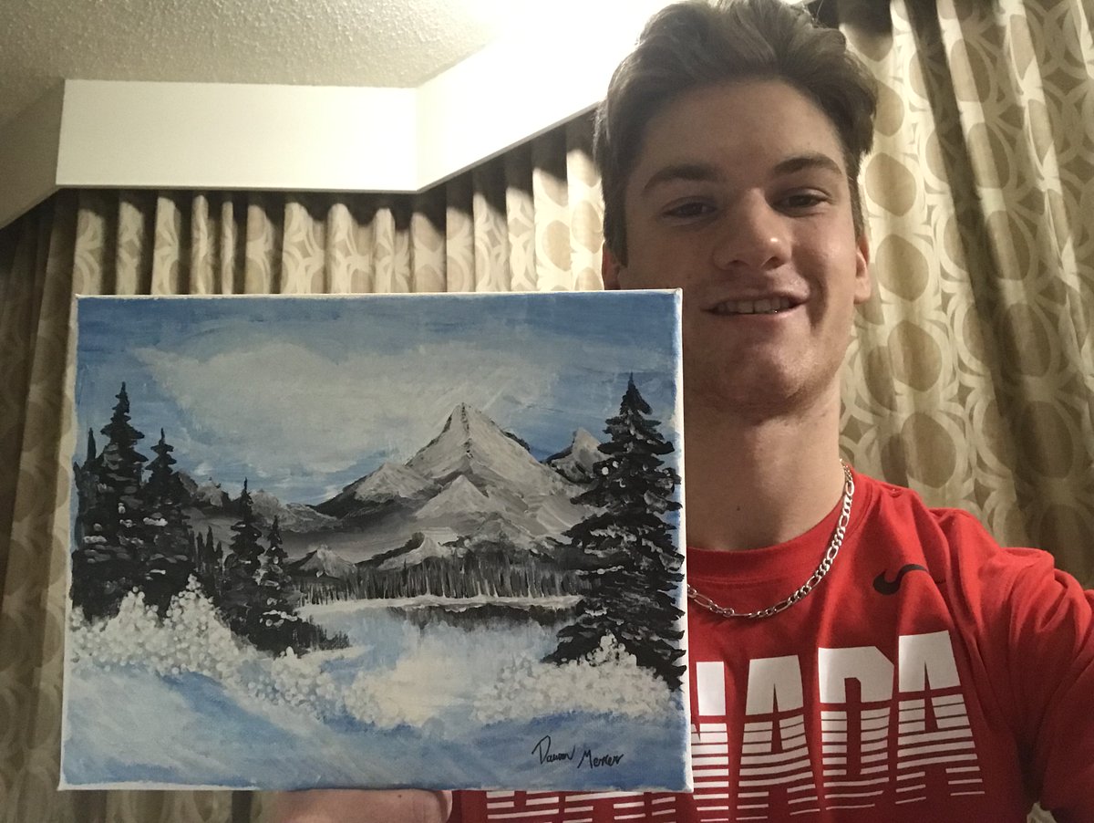 WorldJuniors's tweet photo. It's true... a Bob Ross paint night in Red Deer quarantine revealed some artists in our midst! 🎨

The top 4 (as determined by an official #WorldJuniors team bracket challenge, of course) ⬇️ https://t.co/MxKmpmO8Tx