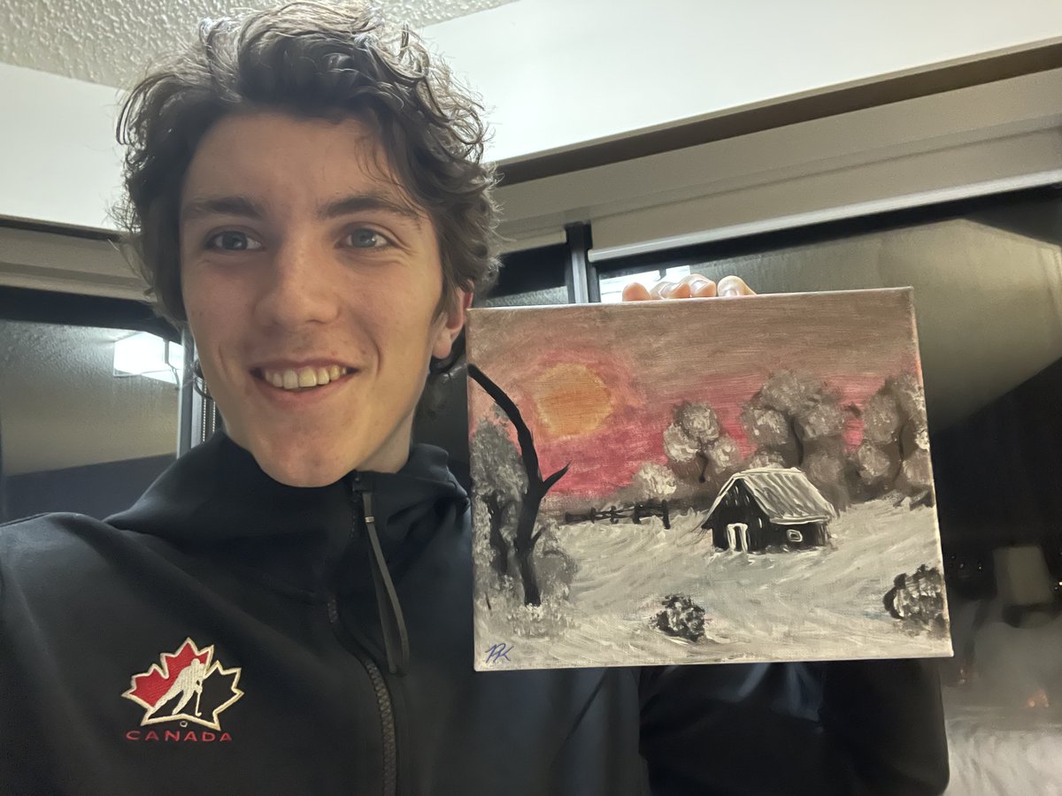 WorldJuniors's tweet photo. It's true... a Bob Ross paint night in Red Deer quarantine revealed some artists in our midst! 🎨

The top 4 (as determined by an official #WorldJuniors team bracket challenge, of course) ⬇️ https://t.co/MxKmpmO8Tx