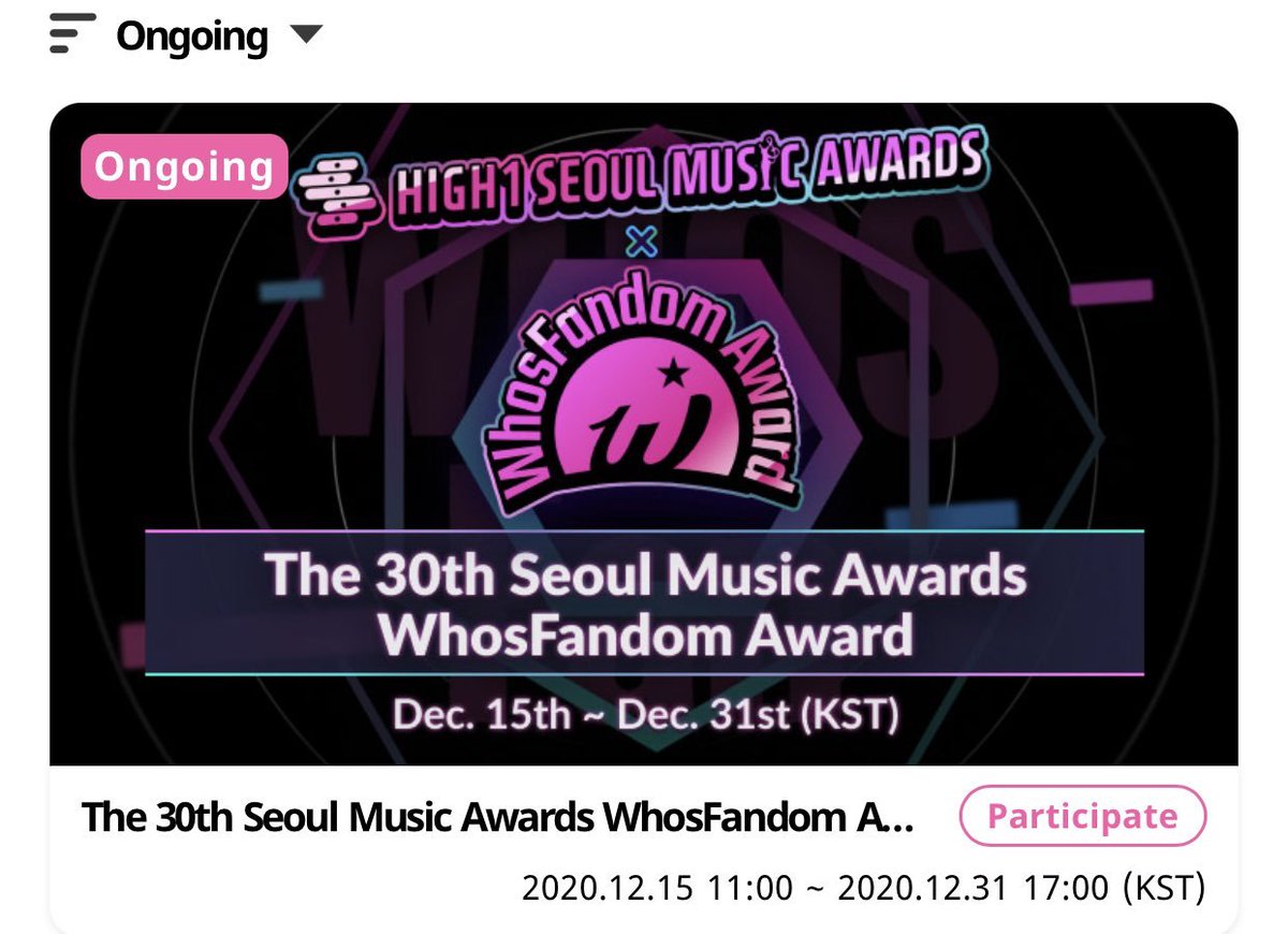 Seoul Music AwardsWhosFan (WhosFandom Award) http://play.whosfan.com/shared/vote/172/UMonsta XUnlimited votingENDS 12/31 5PM KSTIdol Champion (Fan PD Artist) http://promo-web.idolchamp.com/app_proxy.html?type=vote&id=vote_2033_1147Monsta X10 votes (300 hearts) dailyENDS 12/31 6PM KST