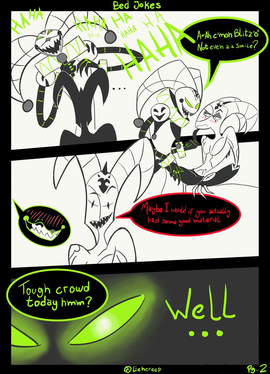 lichcreep's tweet photo. "Bed jokes" Pg.2 | 3
Well things took a turn 👀💦
#HelluvaBoss #HelluvaBossfanart #HelluvaBossComic #HelluvaBossRoboFizz #HazbinHotel #HelluvaBossblitzo #RoboBlitz ? #Blitzzarolli ? #IDK
- reupload 'cause i'm dumb - https://t.co/zhGB4PxgCD