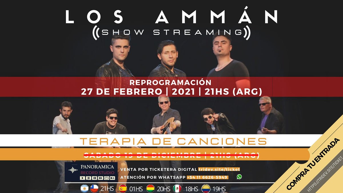 losamman's tweet photo. ⚠ ¡ATENCIÓN! Información Importante 👇
Se REPROGRAMA el recital Vía Streaming "Terapia de Canciones"
Por razones de público conocimiento les informamos que el recital Vía Streaming “Terapia de Canciones "del 19 de diciembre 21Hs. Cambia su fecha y se reprograma.
#Showstreaming https://t.co/8B3Vo7MmgK