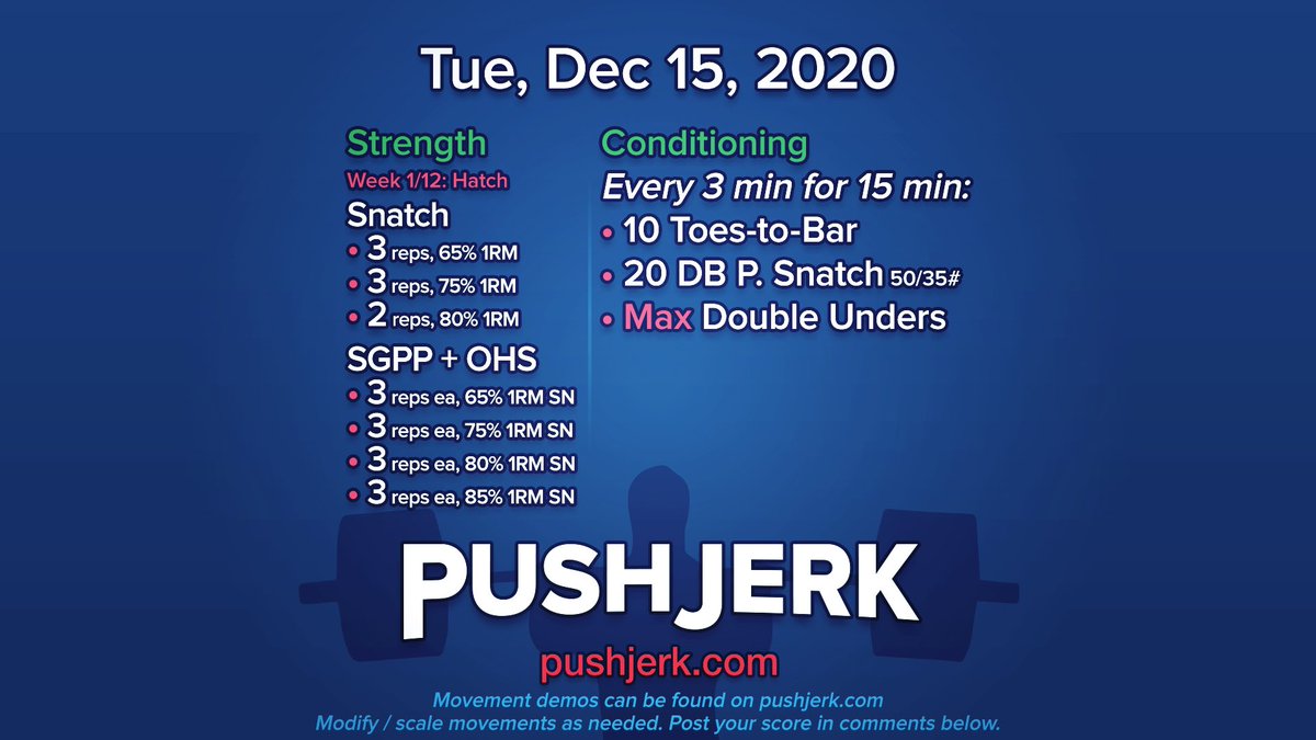 PushJerk's tweet photo. Tue, Dec 15, 2020 • https://t.co/46IJmcscNo
#garagegym #homegym #crossfit #wod 🗓 #hatch 🐣 #snatch 🏋️‍♀️ #ohs 🏋️‍♂️ #ttb 👣 #dbsnatch 🤳 #dubs ➰ https://t.co/FMIZbPH846