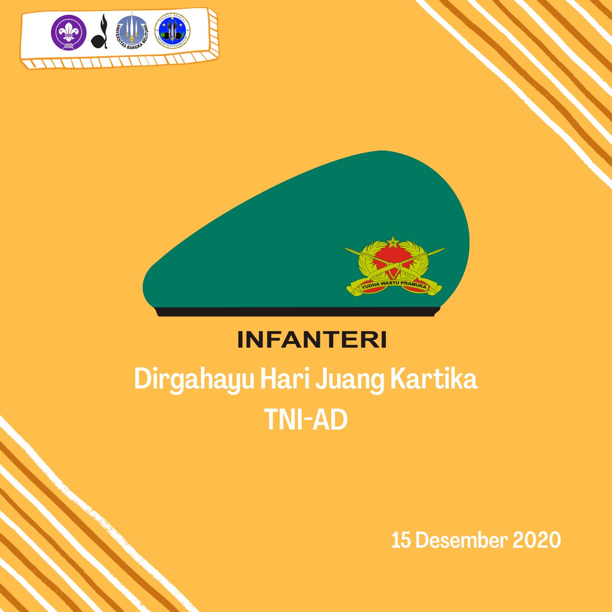 SATYAKU KU DHARMAKAN, DHARMAKU KU BHAKTIKAN
SALAM PRAMUKA⚜️
HALLO KAKAK👋🏻
[UBB SCOUT MOVEMENT]
-DIRGAHAYU HARI JUANG KARTIKA TNI-AD-
15 Desember 2020
Social Media
Email : ubbpramuka@gmail.com
Instagram : @ubb_scout_movement
Twitter : <a href="/ScoutUbb/">ubb_scout_movement</a>
Facebook/ytb : Pramuka Ubb