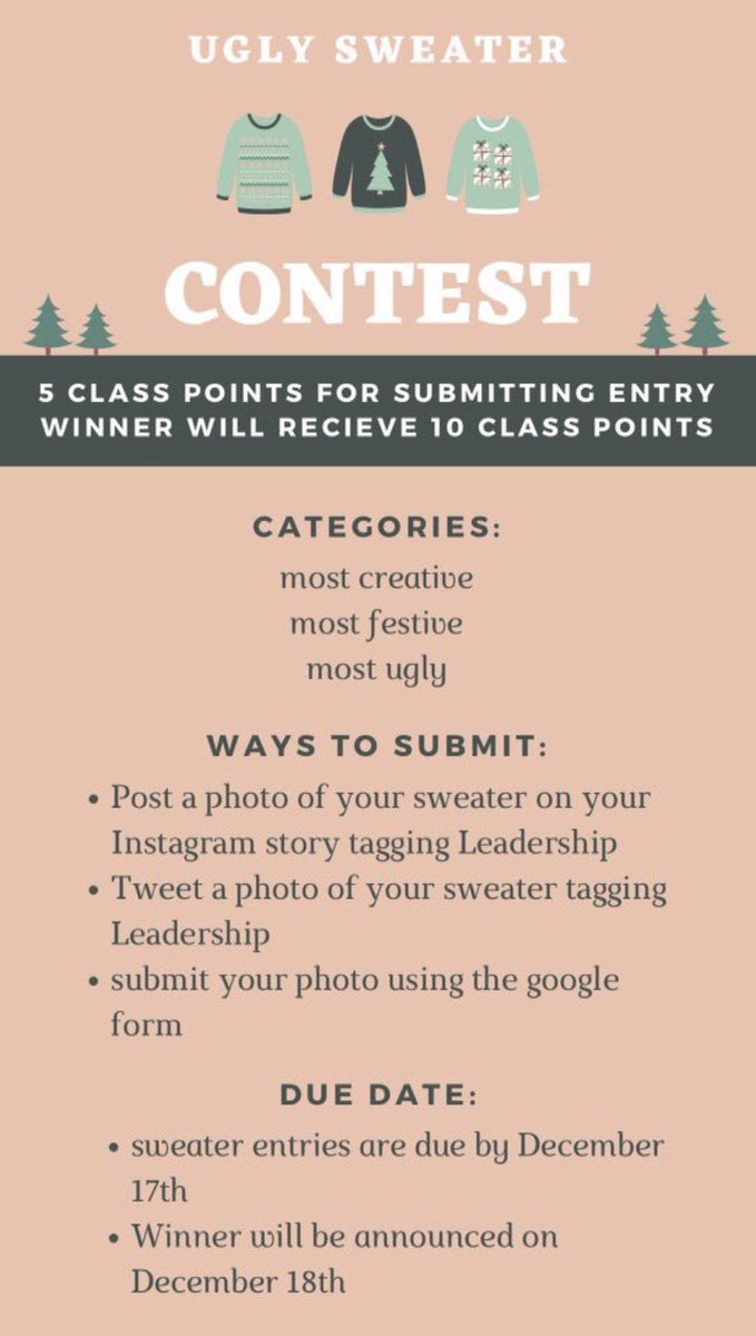 mhhsclassof2021's tweet photo. seniors! take a pictures in an ugly christmas and post it tagging leadership for class points! https://t.co/MAJK7Btd9U