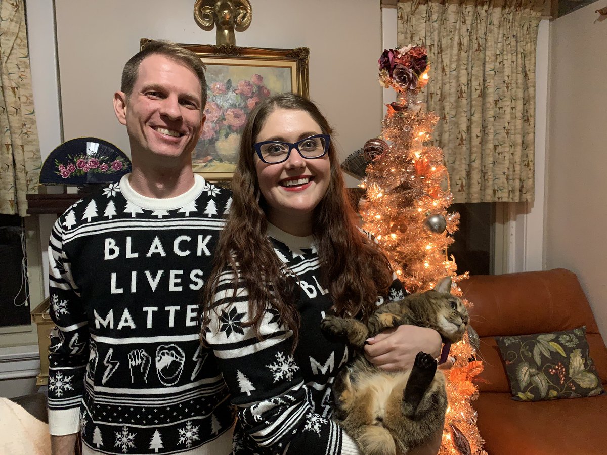 Happy holidays from @SACKETTBW  and I! Thank you to @CoriBush for sharing this amazing sweater from @its_the_outrage. #ChristmasJumperDay #BlackLivesMatter @BLMIINC
