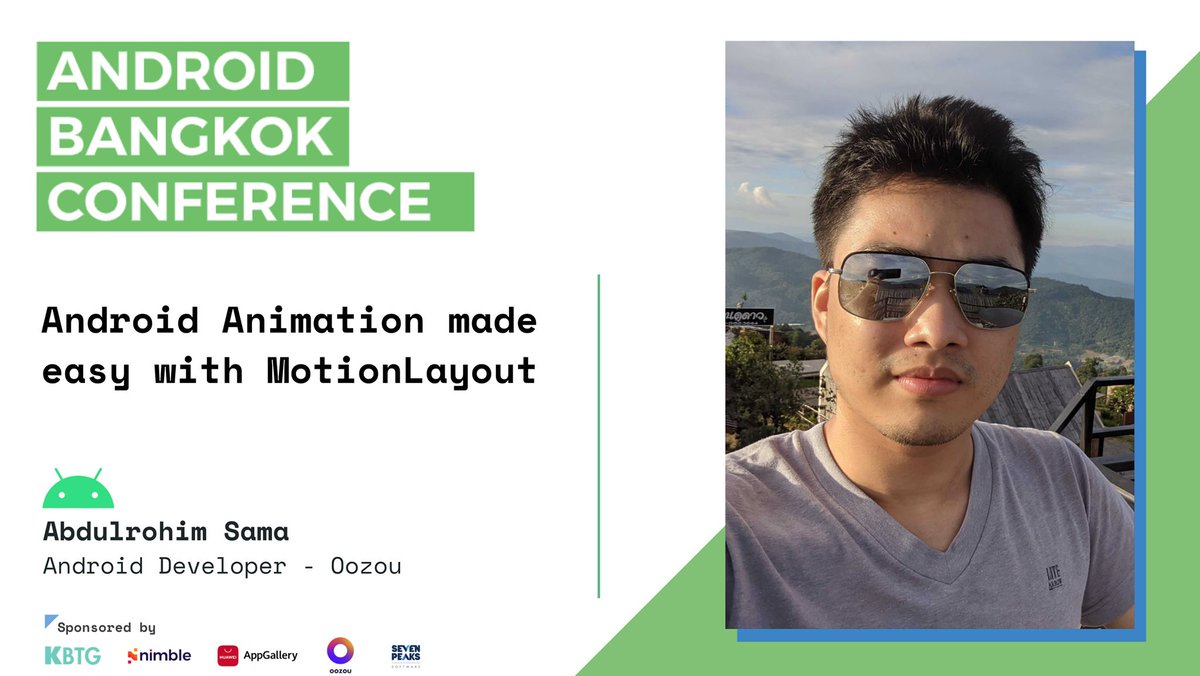 androidbangkok's tweet photo. พบกับ Abdulrohim Sama จาก Oozou ในงาน Android Animation made easy with MotionLayout
#ABC2020
----
ลงทะเบียน : https://t.co/ElJDGFbKzz
---- https://t.co/IFFcauePBu