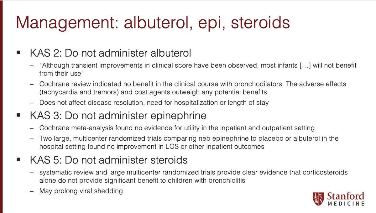 7/ Skip the albuterol, epinephrine, and steroids! The 2006 AAP guidelines suggested clinicians could trial albuterol as an option, but note that it is no longer indicated