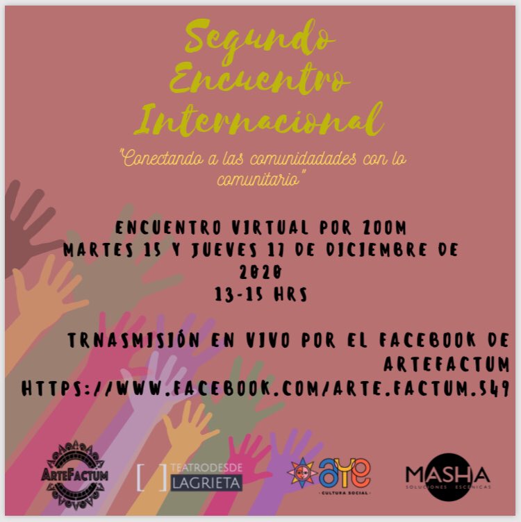 ArteFactumMx's tweet photo. ¡Amigas y amigos!
Los invitamos a nuestro Segundo Encuentro Internacional “Conectando a las comunidades con lo comunitario”
Aquí abajo toda la información https://t.co/EK8Iq6QTCj