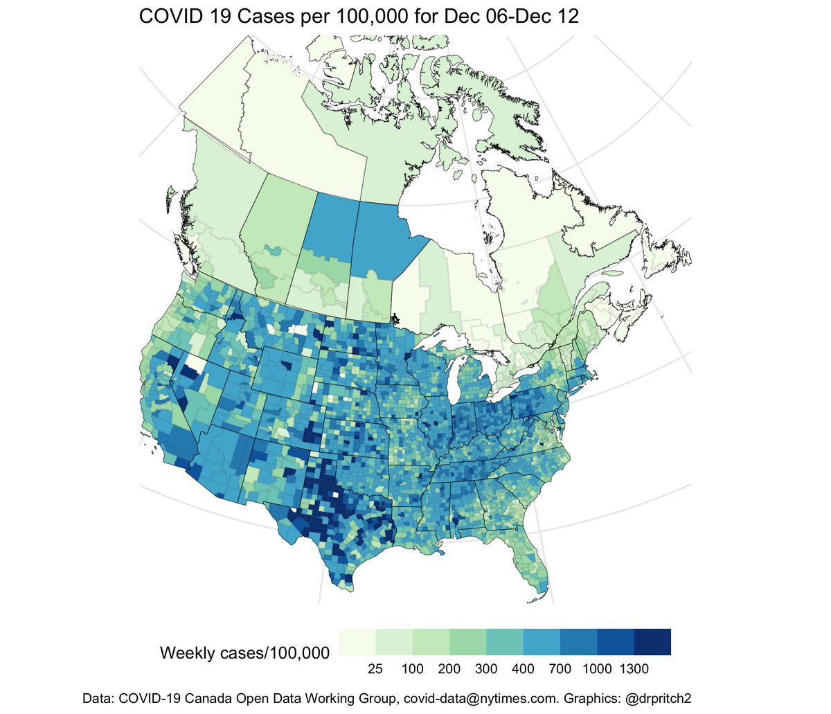 5/ North America: the USA's post-Thanksgiving growth is now visible: the biggest growth has been in the northeast and southeast, though rural Texas and California jump out at the eye first.For Canadians, cross-border cases should remain a concern.