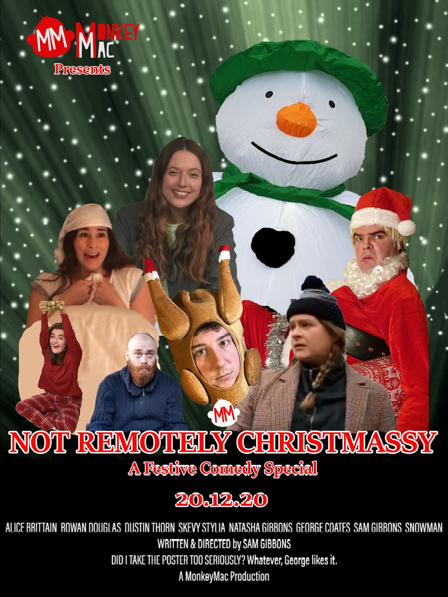 TheMonkeyMac's tweet photo. 5 days to go! Watch our Christmas Special this Sunday on YouTube
#Christmas2020 #AChristmasCarol #loveactually #thesnowman #fatherchristmas #comedy #monkeymac #newwriting https://t.co/DZBPgbO9CD