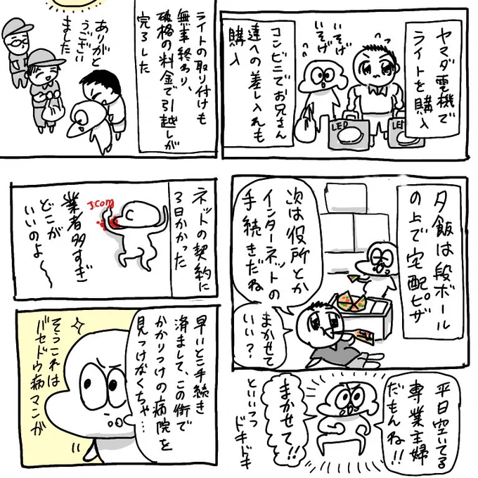 バセドウ 漫画その50
引越し完了しました。
ネット業者を決めるのに3日かかる私が今後数年お世話になるかかりつけ医をすんなり決められるはずもなく... 