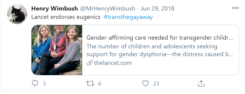 The tweets posted under that account include “transphobia is a word created by fascists, and used by cowards, to manipulate morons." It also accused The Lancet, amongst the world's oldest and best-known general medical journals, of "endorsing eugenics".