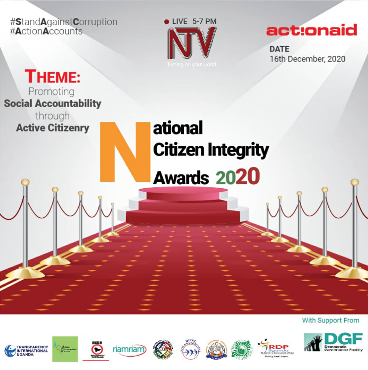 ntvuganda's tweet photo. SPONSORED: The National Citizen Integrity Awards 2020 event is happening this Wednesday, 16th Dec. 2020 at 5 pm Live on NTV and ONLINE under the theme “Promoting Social Accountability through Active Citizenry”
Follow the conversation on #IstandAgainstCorruption #ActionAccounts https://t.co/YbRRlMV0gV