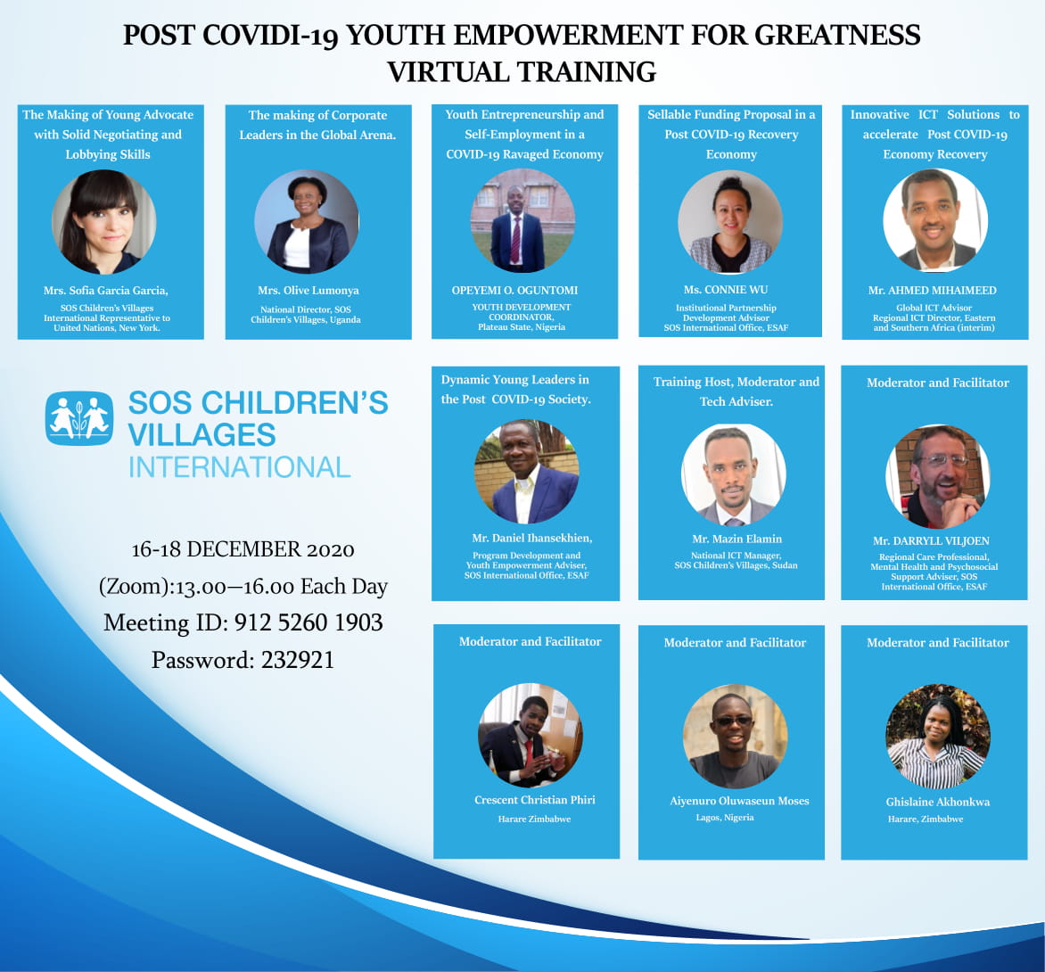 SOSCVESAF's tweet photo. Assist young people with access to internet and enable them to participate in the virtual training organized by SOS Children's Villages ESAF from 16-18 December, 2020. The training is from 13.00—16.00 (East Africa time every day). https://t.co/bri7wz98XF