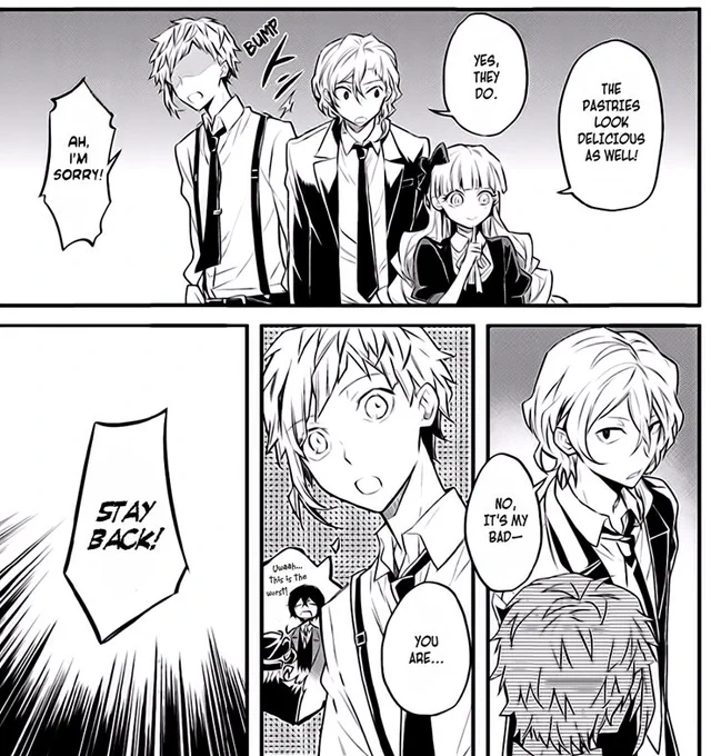  THEY MET IN THE BSD ANTHOLOGY WHEN KYOUKA AND ATSUSHI WERE GETTING PASTRIES BUT IDK IF THAY COUNTS AS CANON 