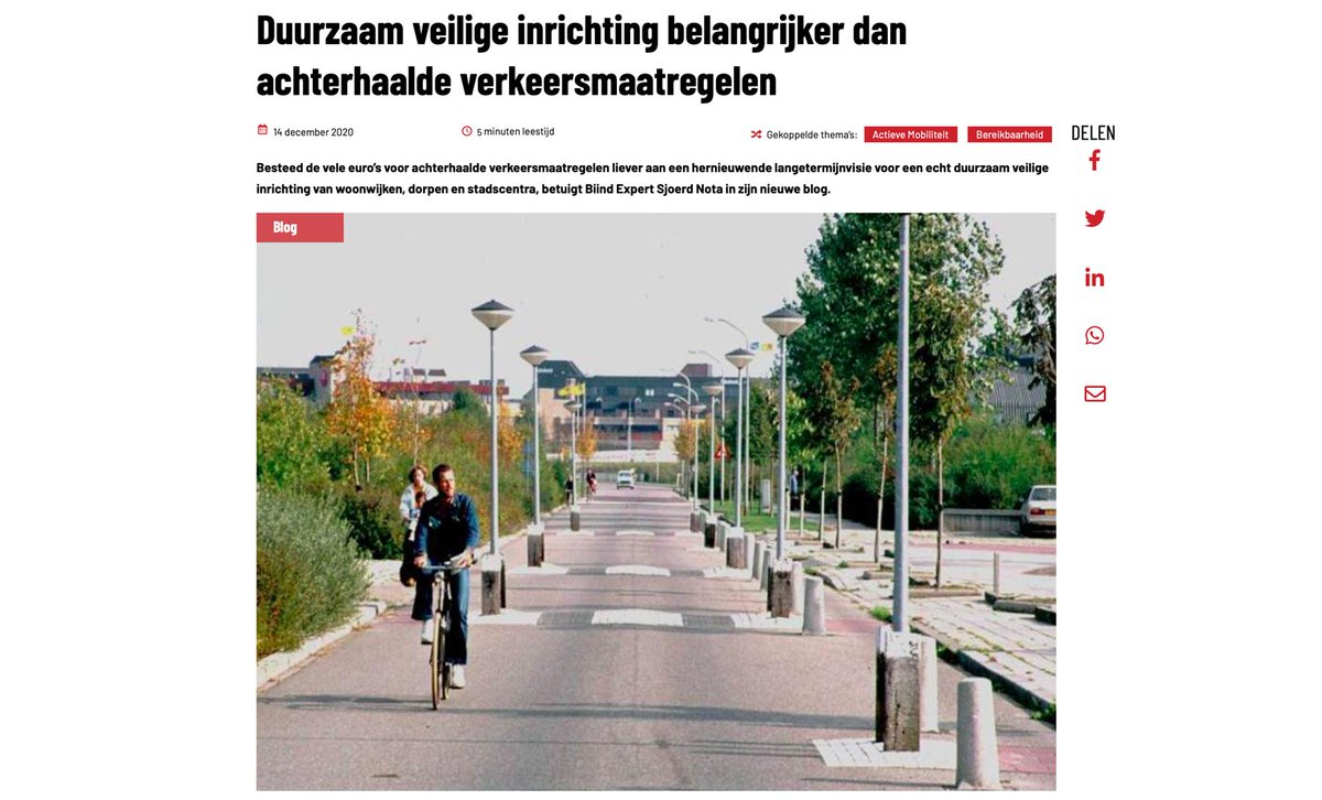 Besteed de vele euro’s voor achterhaalde verkeersmaatregelen liever aan een hernieuwde langetermijnvisie voor een echt duurzaam veilige weginrichting. Lees de blog op <a href="/biindcommunity/">Biind</a> van onze collega <a href="/SjoerdNota/">Sjoerd Nota</a> biind.nl/blog/duurzaam-…