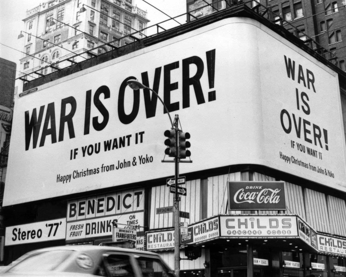 John Lennon and Yoko Ono launched their 'War Is Over' poster campaign on 15 December 1969.

The posters were shown in New York, Los Angeles, Toronto, Rome, Athens, Amsterdam, Berlin, Paris, London, Tokyo, Hong Kong and Helsinki. 

See more:

https://t.co/u8q4YsWzYi https://t.co/5HNqLtQUsw