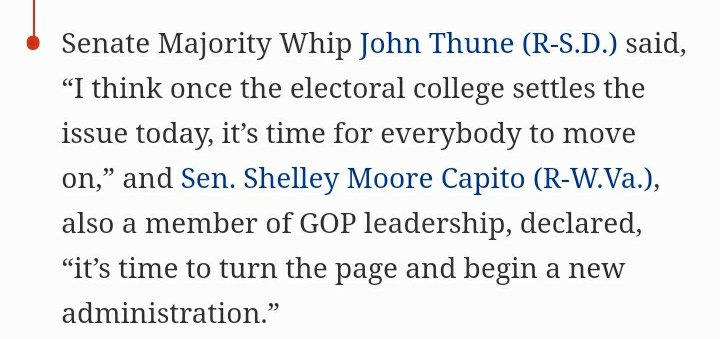 There are now 15+ Republican Senators who have congratulated Biden and said the election is over. Biden needs 2 to be unwilling to overturn the result, so as not to rely only on the Democrat majority House, which he could rely on anyway. The 1876 claim is bonkers.