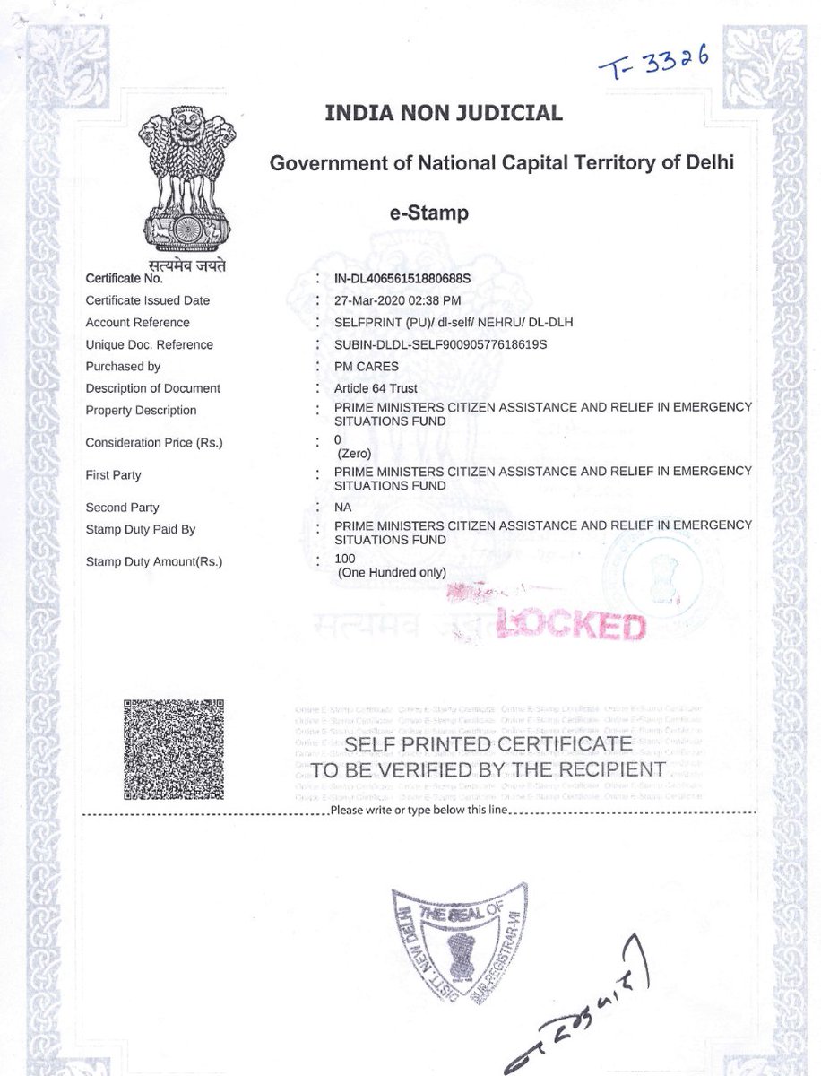 Here is the Trust Deed for the PM Cares Fund:*Trust is not created under Indian constitution/Parliament/Legislature... or controlled by Central/State gov*Why is it then being treated as a "public authority" exempt from RTI and other scrutinies??