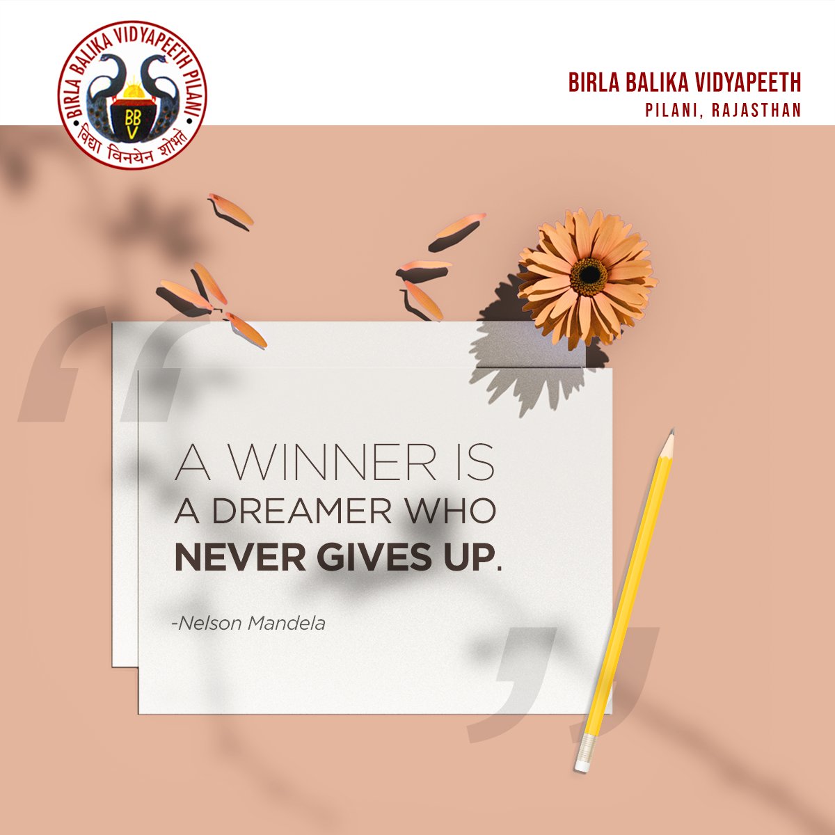 #Dream, set your goals high and don't stop till the dream is accomplished because winners never quit.

#BBVPilani #BetPilani #BBVP #ThoughtOfTheDay #MotivationQuote #InspirationForLife #PositiveQuotes #QuotesToLiveBy #WordsOfWisdom