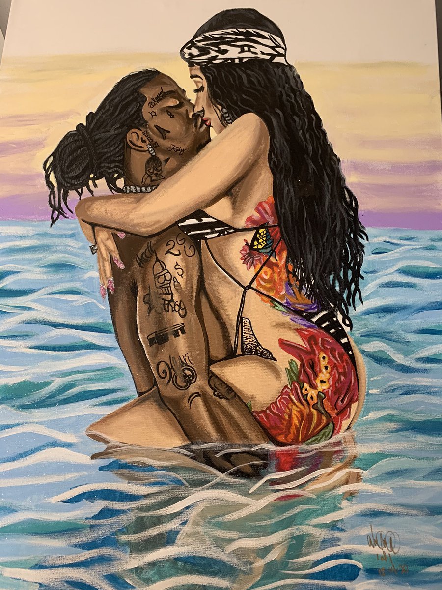 Vision4rm_CalB's tweet photo. A painting I did of @OffsetYRN &amp; @iamcardib .

A RT helps a lot https://t.co/KaefGhrDdS