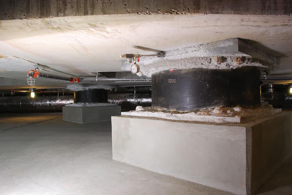 The architectural technology, which has previously been installed at the nearby historic Utah State Capitol building and Salt Lake City-County building, is known as a “base isolation system.” This is one of the isolation pads under the statehouse.