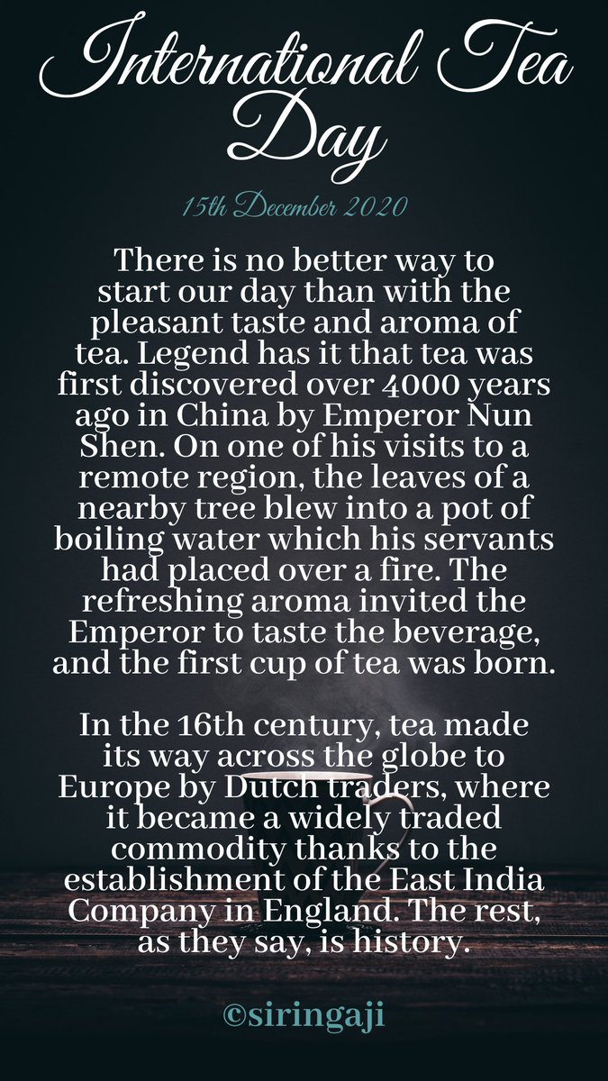 SiringaJi's tweet photo. INTERNATIONAL TEA DAY
#teaday
#InternationalTeaDay
#coffee https://t.co/Uy7t0aZyLa