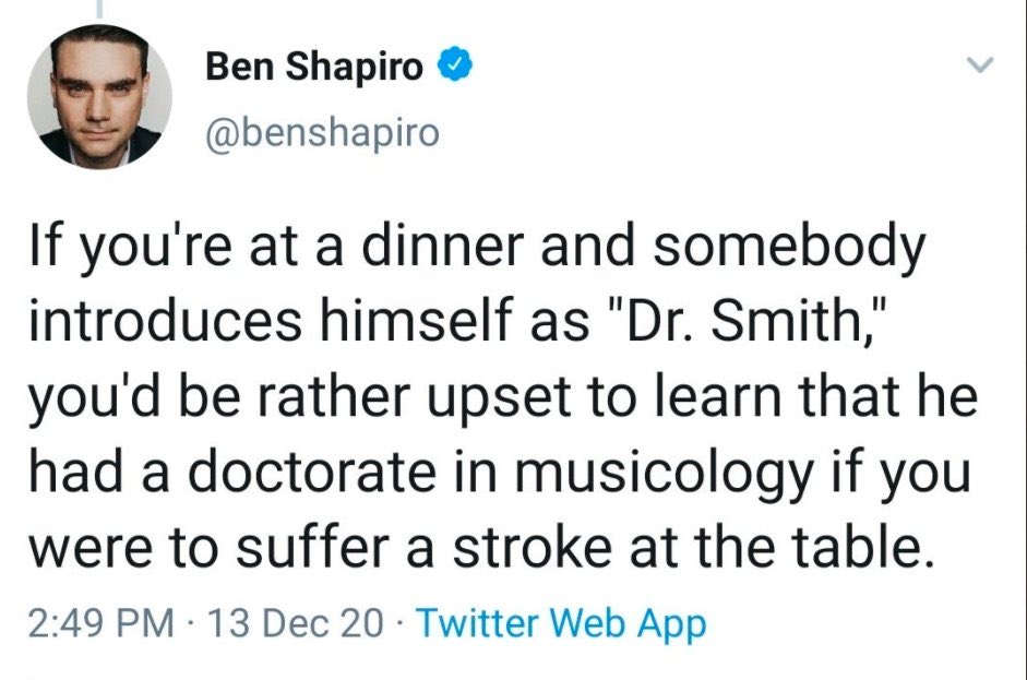 SorayaWeaver's tweet photo. If you’re at a dinner and somebody introduces himself as Ben Shapiro you’d be rather upset https://t.co/74FJcBgaKw