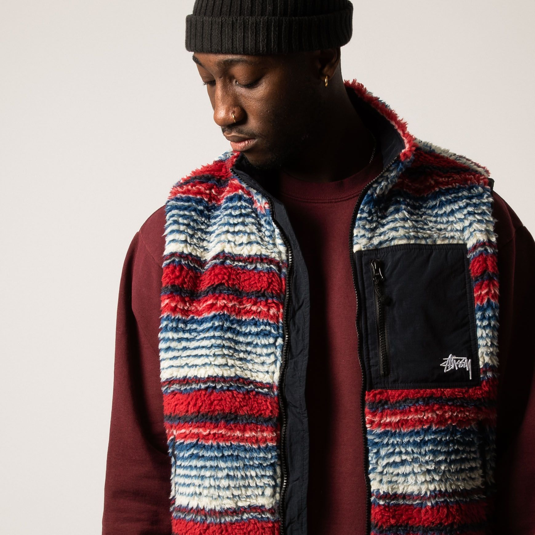 セール商品セール商品STUSSY STRIPED SHERPA VEST ベスト | purcellcom.com