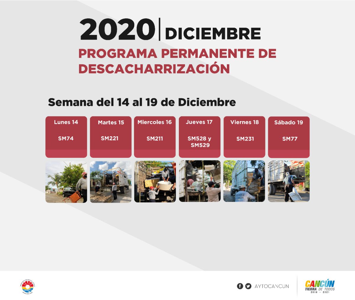 AytoCancun's tweet photo. ¡Buenos días #Cancún! Arrancamos este martes trabajando en nuestra campaña de descacharrización permanente, hoy nos encontramos en la #SM221. #TrabajamosParaTi https://t.co/ZKfrXHOBCh