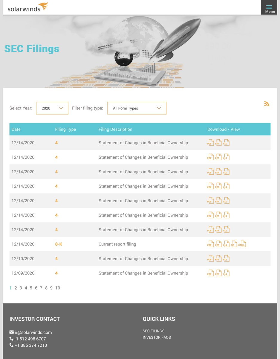 OH MY DUCKING GODNO just NOthis is why SEC filings are mandatory reading“...Based on its investigation to date, SolarWinds has evidence that the vulnerability was inserted within the Orion products and existed in updates released between March & June 2020...”FORK this is BAD