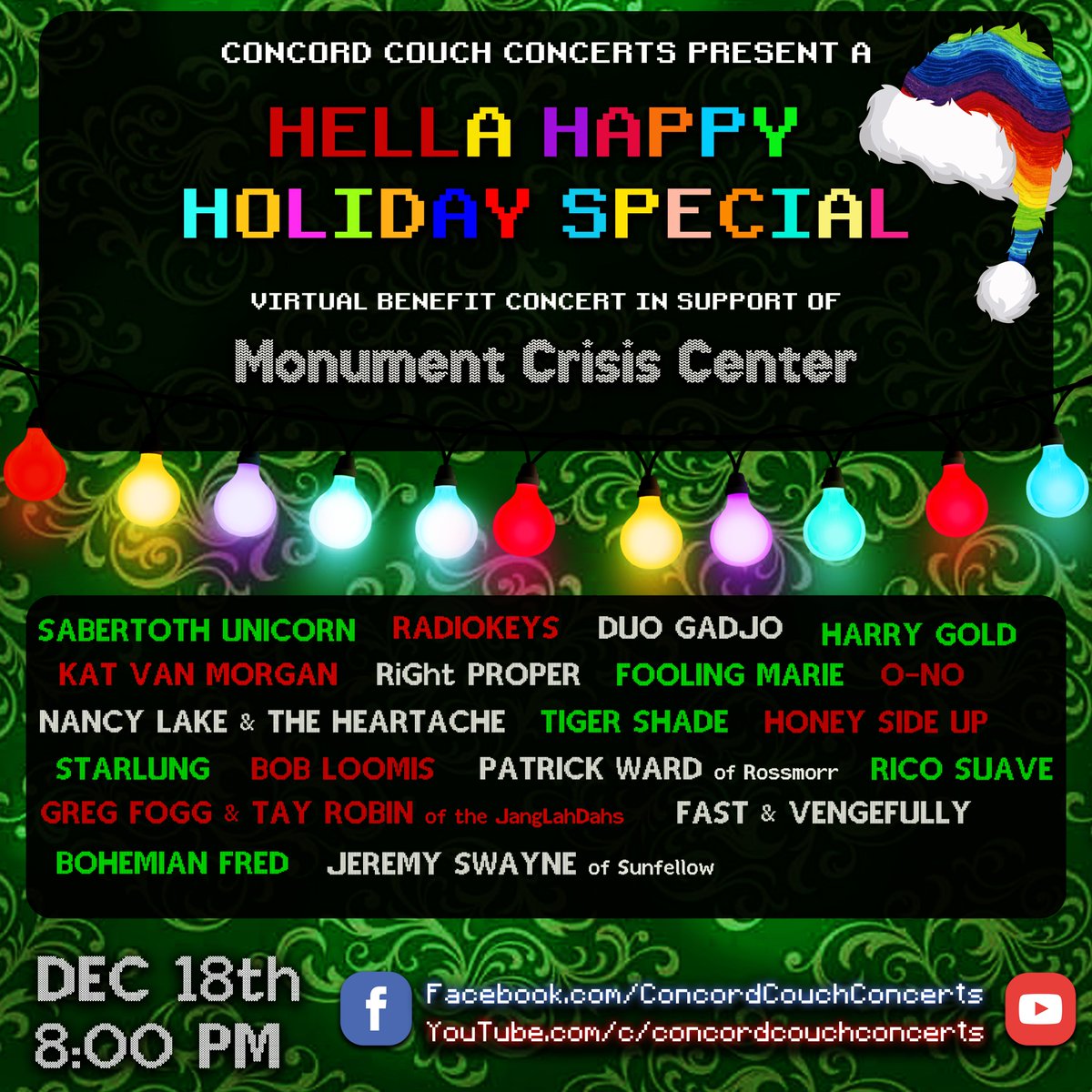 ConcordCouch's tweet photo. THIS FRIDAY! A HELLA HAPPY HOLIDAY SPECIAL CONCERT!!!
@MonumentCrisisC #CCC #CCCHHH #ConcordRockCity #tistheseason https://t.co/UvvbYJdiUx
