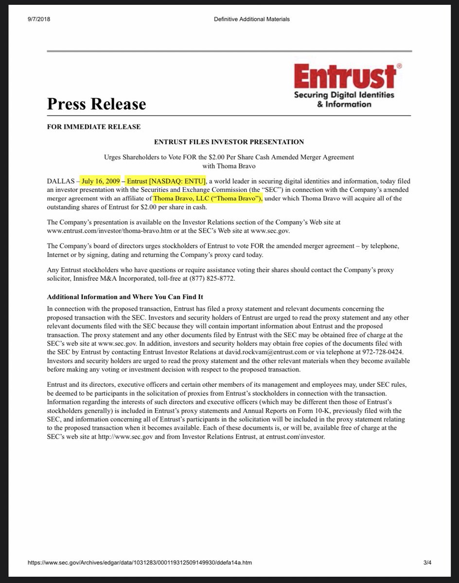 CORRECTION: One small correction. Entrust is owned (largest shareholder) by Jerry Jones (Rose Law Firm) and Thoma Bravo is owned/managed by Joseph Sullivan. For clarification, Entrust OWNS Thoma Bravo. Thats how Cankles ties in, through Rose Law Firm.
