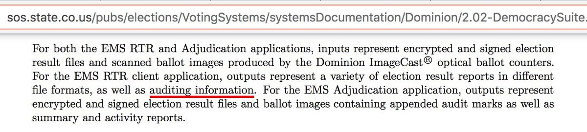 Ramsland: any operator can change votes through adjudication. "In this case 81.96% of the total cast ballots with no audit trail or oversight"FALSE81.96% already explained by human error. https://twitter.com/PootDibou/status/1338683051988180996ImageCast logs adjudications. https://www.sos.state.co.us/pubs/elections/VotingSystems/systemsDocumentation/Dominion/2.02-DemocracySuite-SystemConfigurationOverview-4-19_redacted.pdf28/
