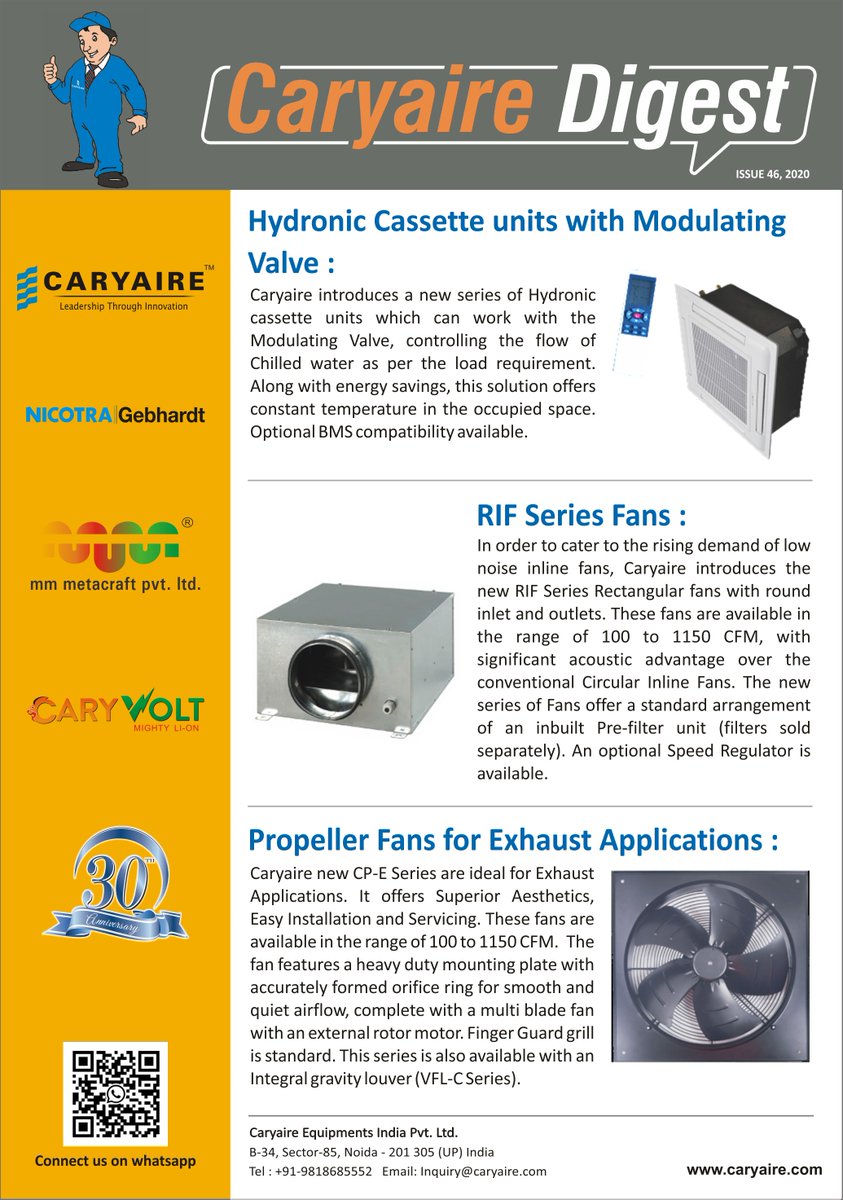 CARYAIRE INTRODUCES A NEW SERIES…
•Hydronic Cassette Units with Modulating Valve
•Rectangular Insulated Inline Fan “RIF Series”
•Propeller Fan for Exhaust Applications
👇