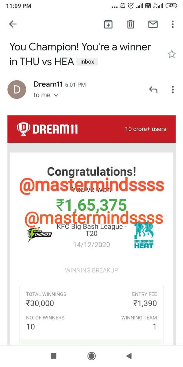fantasyinblood's tweet photo. #BBL #LPL2020  @Dream11  Played only 2 match and both sweep! 💰💰💸💸#THUvsHEA #DVvsJS Play selective win big! 

Want win like this join telegram https://t.co/sdBMRbLT80 &amp; tweeter @Hasi7dcl 
#HURvsSTR #EmiratesD20 #BangladeshT20 https://t.co/eZT6GmRkg8