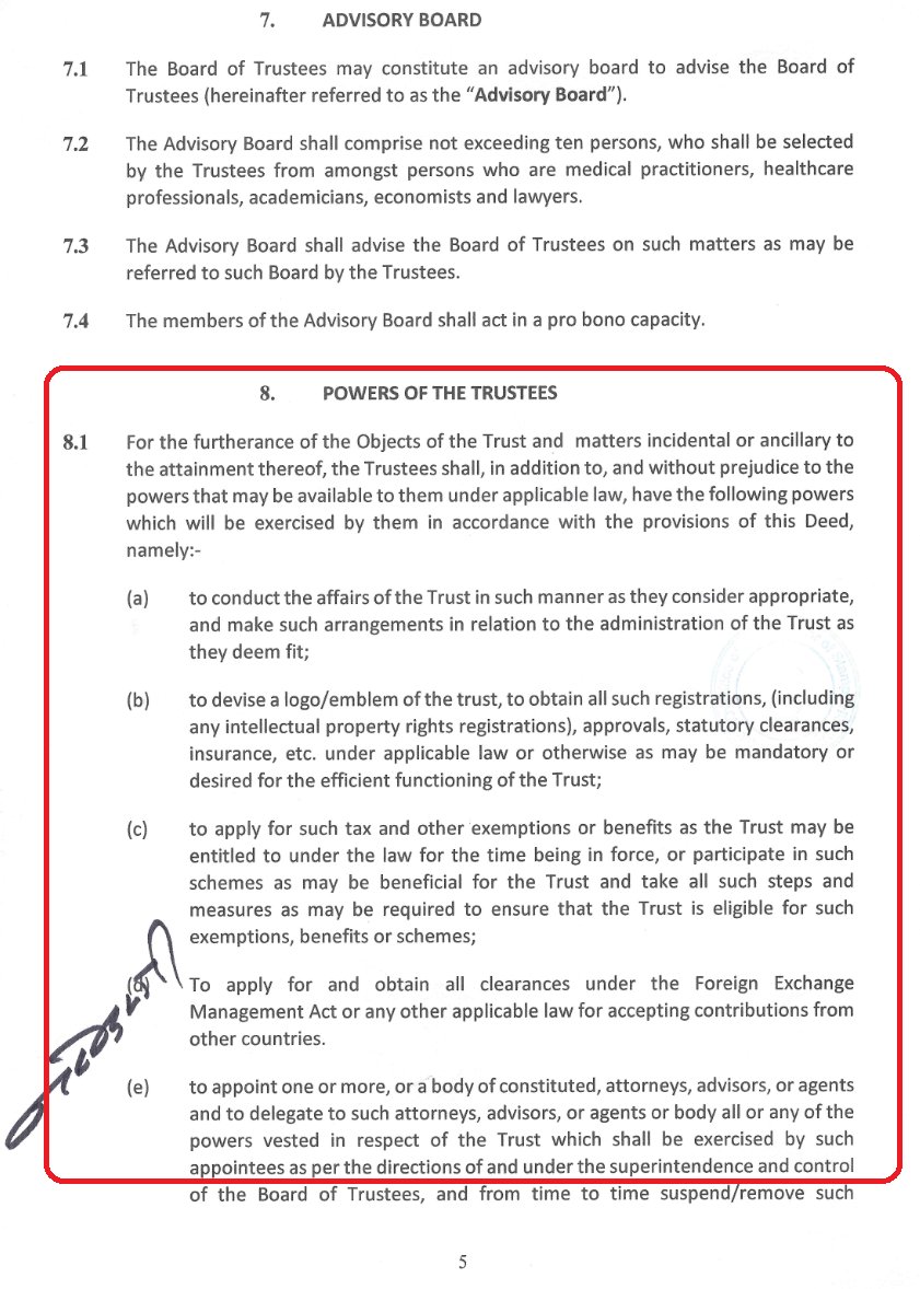 Trust Deed says that it will not disclose details of donations made to it.Says Trust can decide on logo/ emblem etc.Why does PM Cares use national emblem & .gov.in domain if its not a gov body? Why is India's solicitor general Tushar Mehta, fighting PM Cares cases in court?