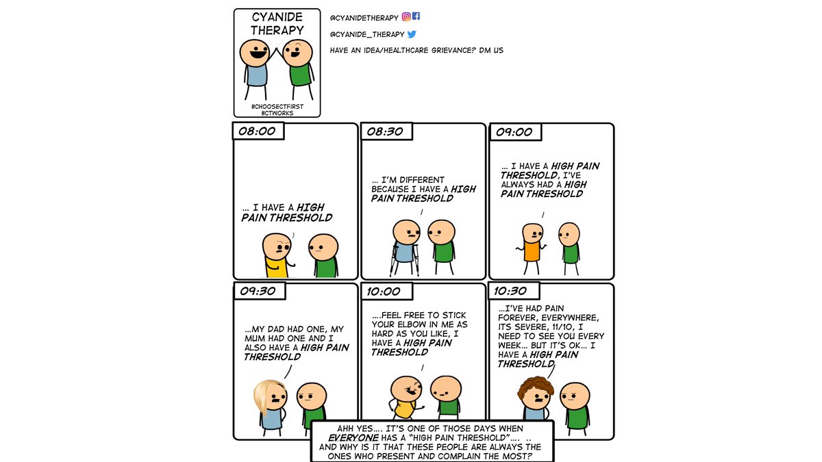 Cyanide_Therapy's tweet photo. Subtext: "I have pain but I'm better than everyone else with pain".
#Chiro #Chiropractic #Chiropractor
#Osteo #Osteopathy #Osteopath
#Massage #MassageTherapy #SoftTissueTherapist
#PhysicalTherapy #PT #PhysioTherapy
#Physio #Medicine #Doctors #Doctor
#HealthCare #Cyanidetherapy https://t.co/Dv9Rp9p4Pm