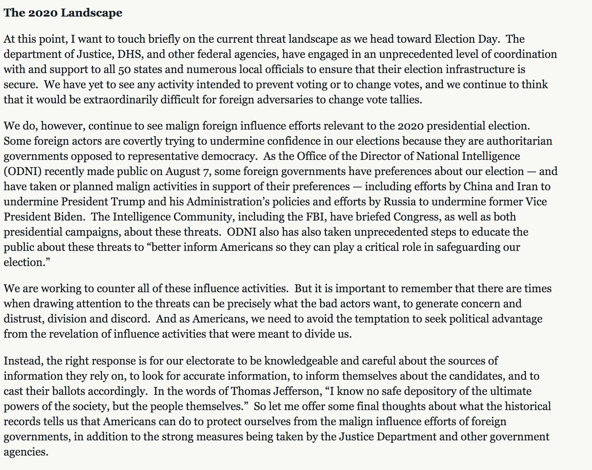 Some foreign actors are covertly trying to undermine confidence in our elections because they are authoritarian governments opposed to representative democracy.