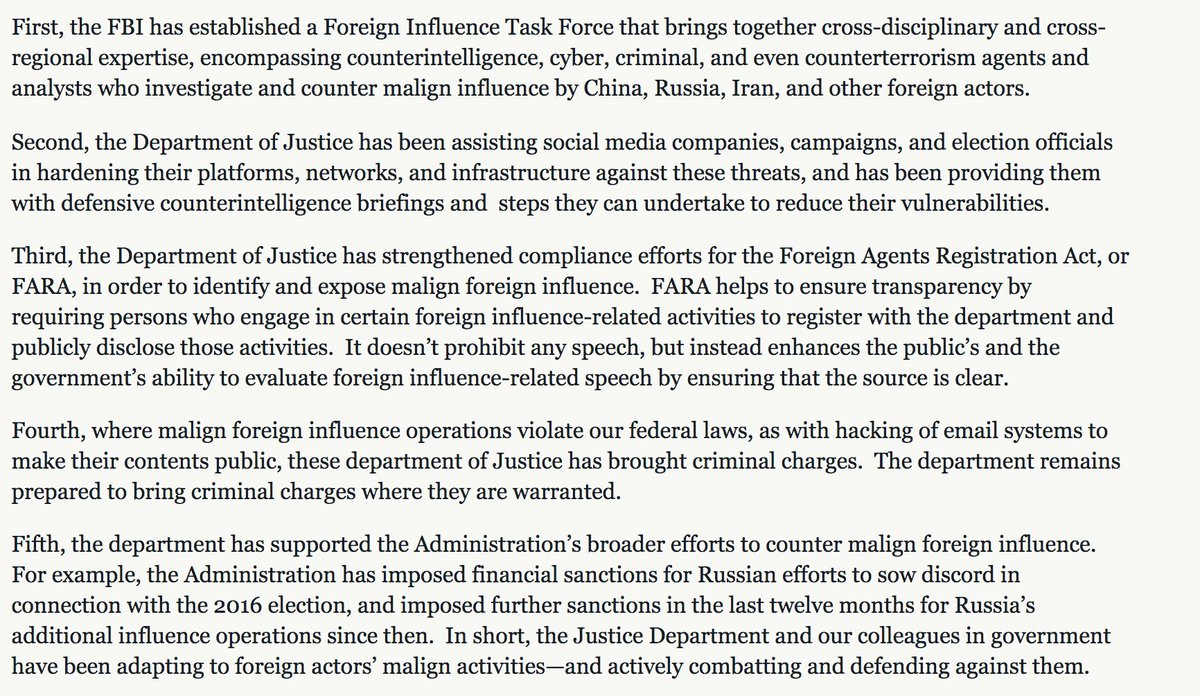 He outlines 5 Task Forces and Measures that are set up by the DOJ to combat these